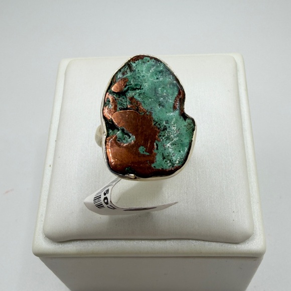 NWT 22x16mm Copper and Turquoise raw solitaire ring in sterling silver! - Picture 4 of 13